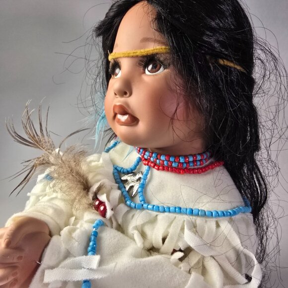 Praying Doll Native American Indian 2001 VTG Porcelain Kelly J RuBert Feathers - Picture 2 of 15